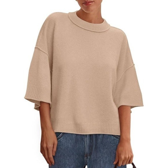 Sweaters - Casual Crew Neck Oversized Sweater Solid Color Ribbed Knit Top SZ L